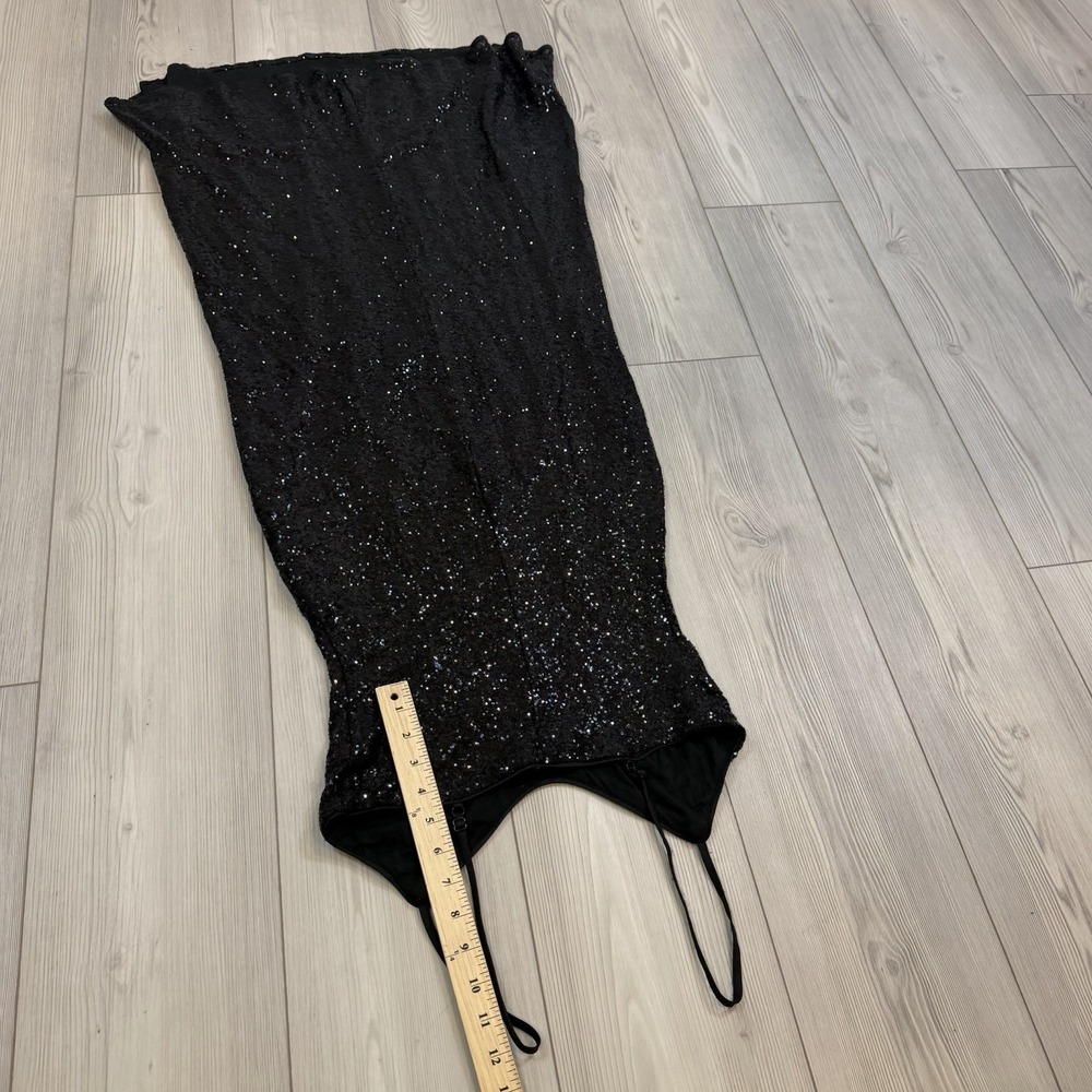 Anthropologie Small Black Sequined V-Neck Slip Dress Adjustable Straps - Picture 15 of 15